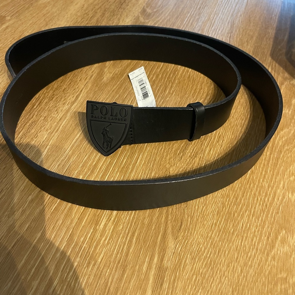 Ralph Lauren Black Leather Belt with Logo Buckle - Picture 3 of 7